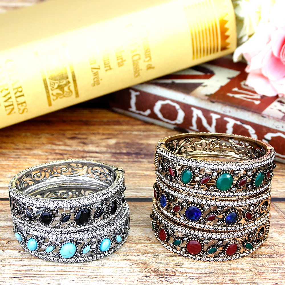 Bangle bracelet Sunspicems Vintage Indian Bangles Round Resin Bracelets Women Antique Gold Color Turkish Jewelry Bohemia Cuff Bracelet Gift