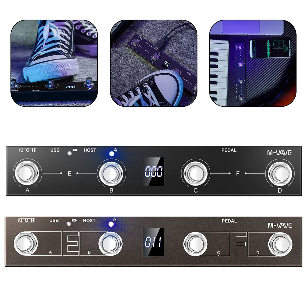 MIDI Controller M-VAVE Chocolate Plus For MIDI Footswitch Controller Rechargeable 4 Buttons For MIDI Controller Pedal Wireless Transmission