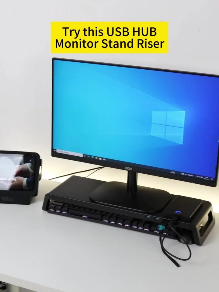 FITUEYES Supporto Monitor Supporto per Monitor in Vetro Temperato, Altezza Regolabile 56 x 24 x 9.5cm (Chiaro) DT105601GC