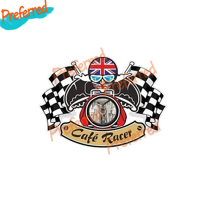 Retro Cafe Racer Ton Up British Motorcyclist & Checkered Flags Design Vinyl Car Sticker Decal Mini Cooper Racing Laptop Helmet peace symbol hippy decal motocross racing laptop helmet trunk wall vinyl car sticker die cutting waterproof pvc