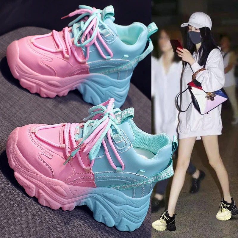 CINESSD Women's High Platform Chunky Sneakers Woman 2023 Fashion Women Sports Shoes Pink White Sport Sneaker Tennis Elegant Gift