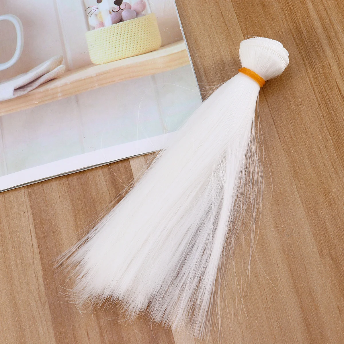 

6pcs 15cm Heat Resistant Straight Hair Handcraft DIY Wigs Weft Hair Extensions (White)