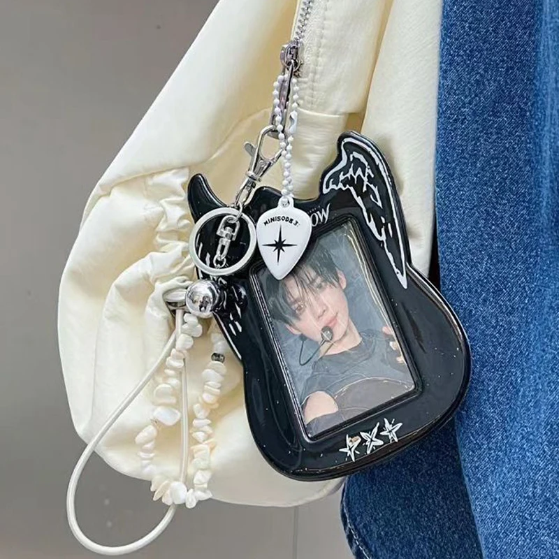 Kpop Photocard Binder Guitar Photo Card Holder Idol Photos Protective Cover Photo Card Case School Bag Pendants