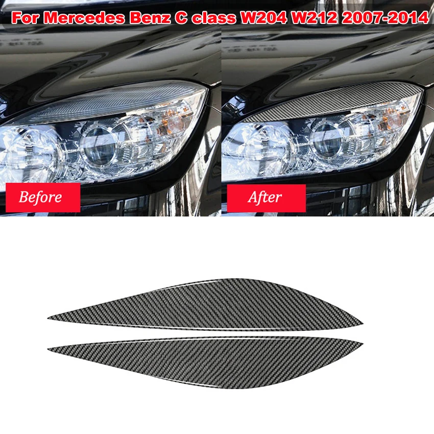 

Headlight Eyebrow Decoration lamp stickers For Mercedes Benz C class W204 W212 2007-2014 Real Carbon Fiber Car Accessories