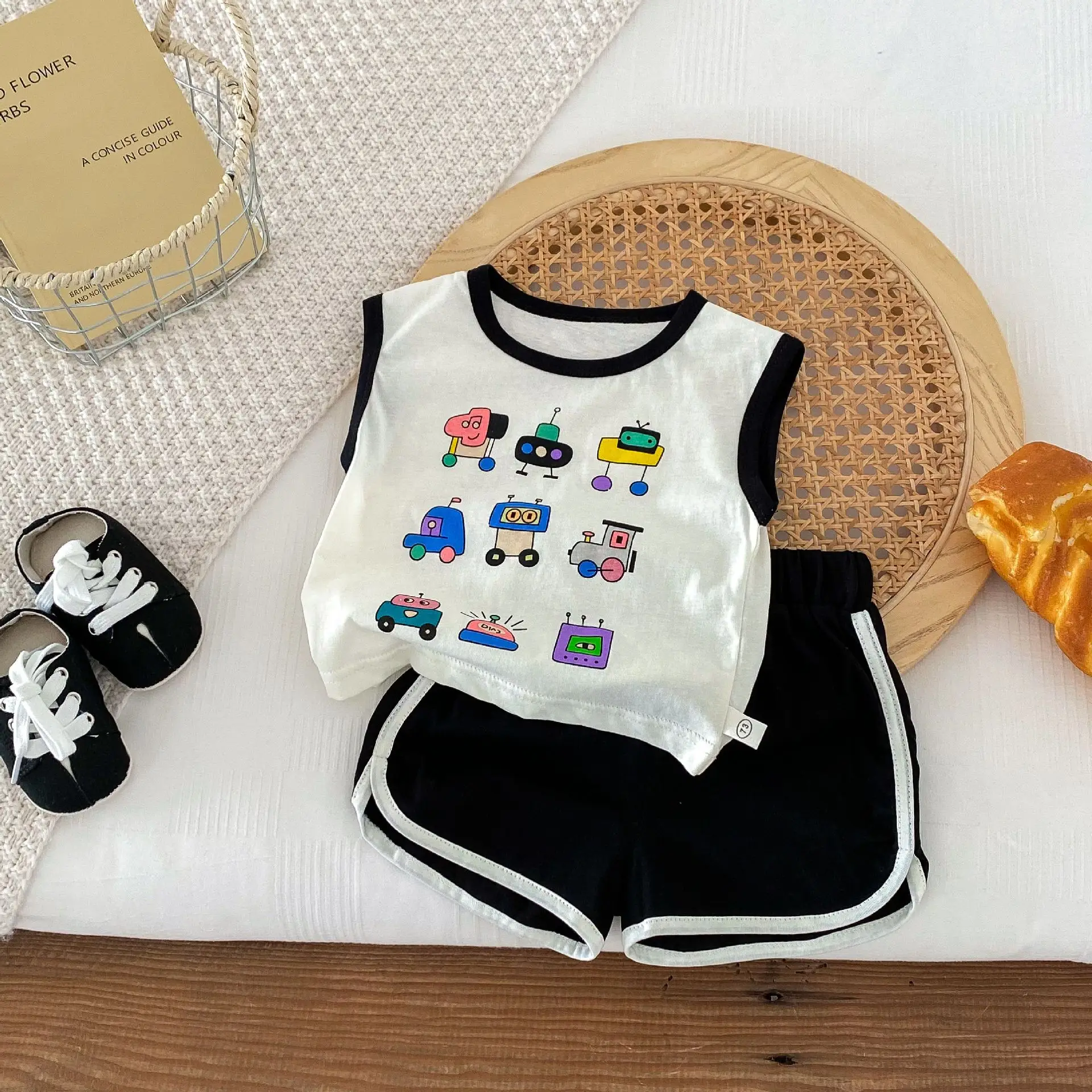 

0-5Y Children Cartoon Car Vest Suit Summer Boy Girl Baby Cute Print Cotton Tops + Shorts 2pcs Kid Sleeveless Casual T-shirt Set