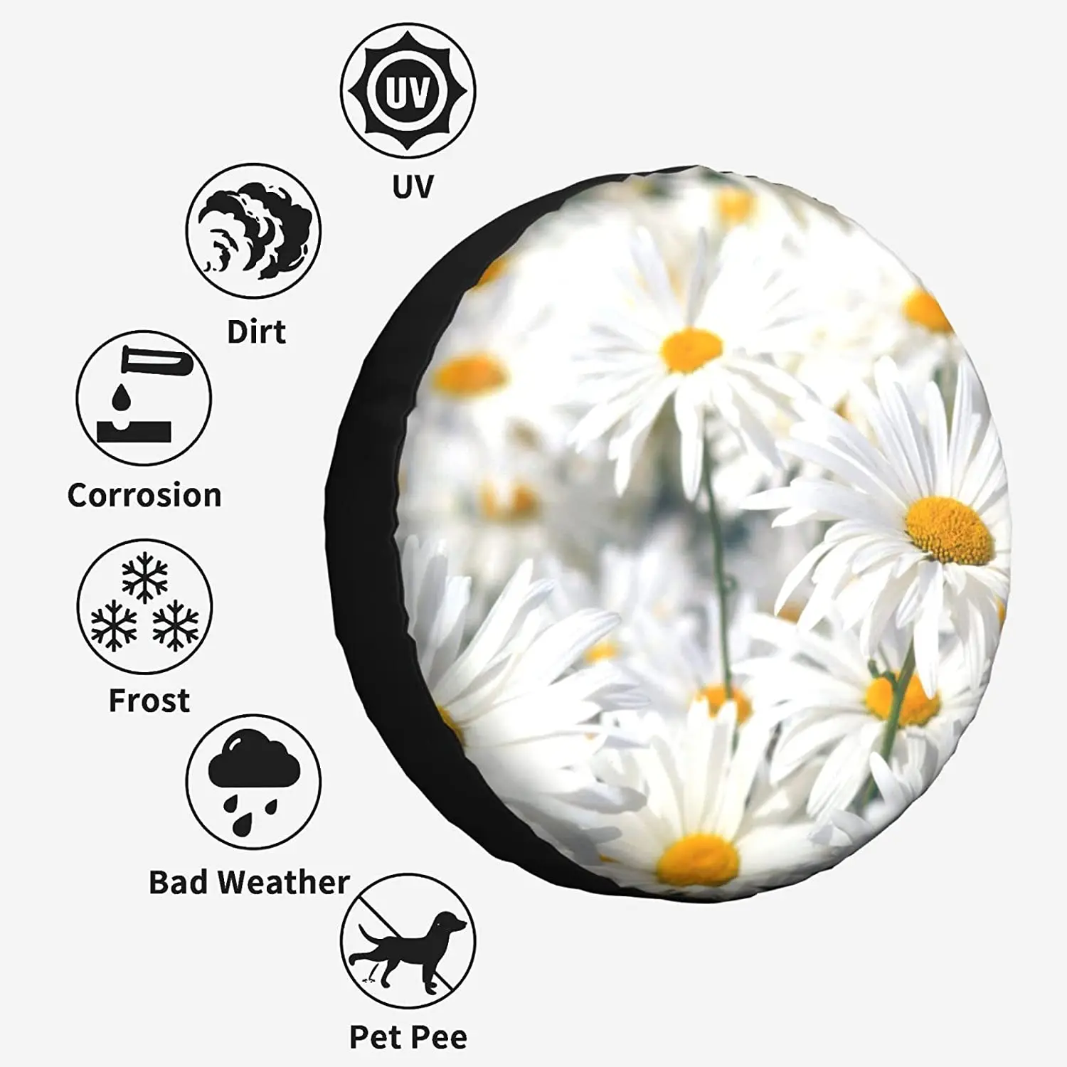 Spare Tire Cover Universal Tires Cover White Daisies Motif Car Tire Cover  Wheel Weatherproof and Dust-Proof UV Sun Tire