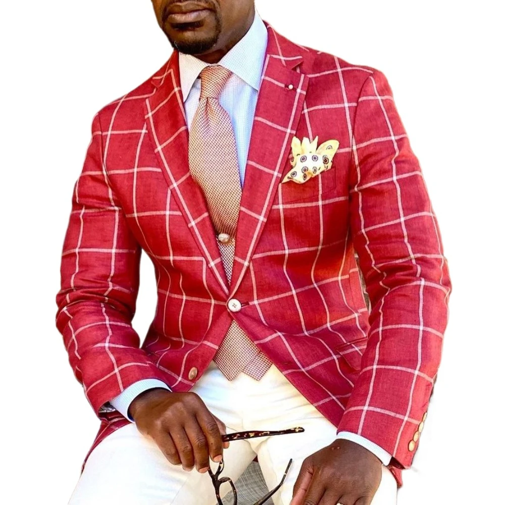 Men Blazer Men's Business Casual  Suit Jacket Christmas Notch Lapel Two-button Plaid Chest Pocket Blazer Men's Coat Men Clothing