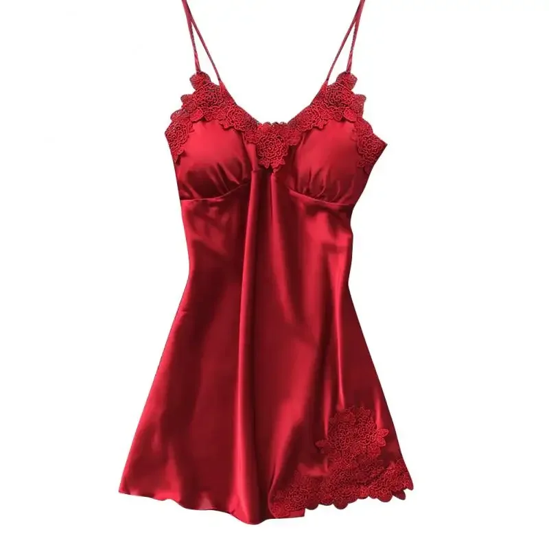 

Женская сексуальная шелковая атласная ночная рубашка без рукавов Ночная сорочка с V-образным вырезом ночная рубашка кружевная одежда для сна женская ночная сорочка