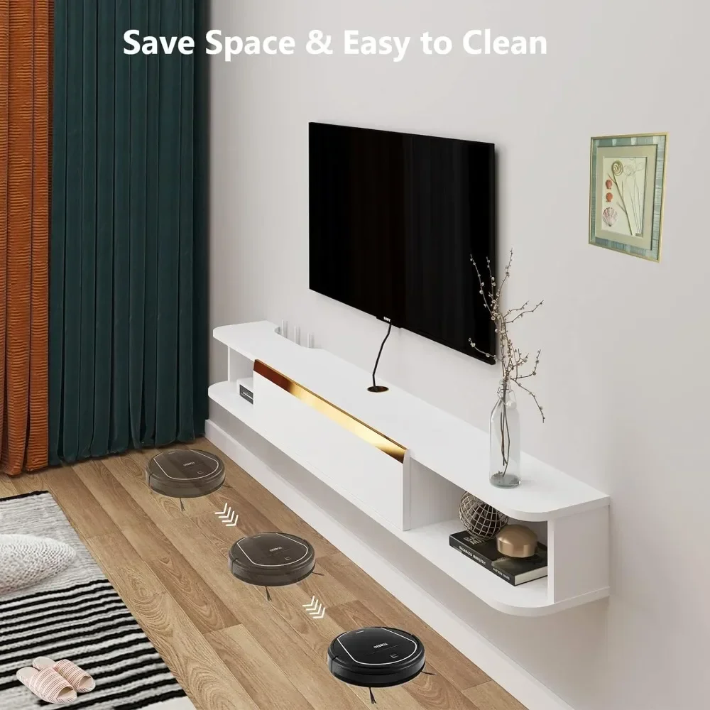 Bixiaomei Floating TV Stand, 79'' Wall Mounted Entertainment Center TV Media Console, Floating Shelves with Door(White, 78.74IN) 2