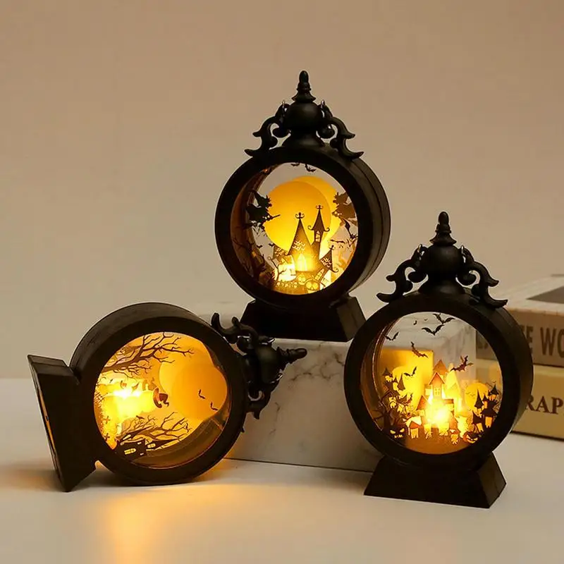 Halloween Lantern Witch Pumpkin LED Light Gothic Vintage Castle