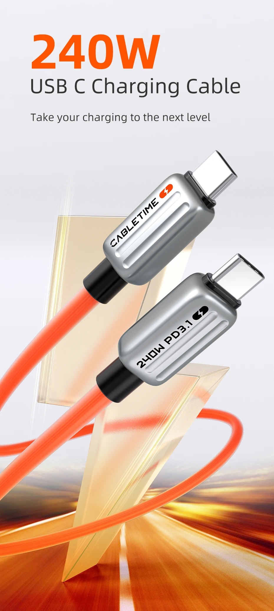 CABLETIME PD3.1 USB-C zu USB-C PD240W USB-C Ladekabel PD-Kabel 48V5A Schnellladekabel Typ-C für MacBook Samsung Xiaomi – Detail 1
