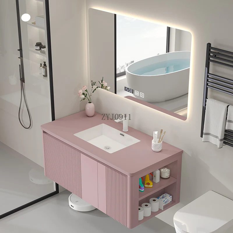*Bathroom Cabinet Slate Seamless Integrated Washbasin Waterproof Smart Mirror French Washstand