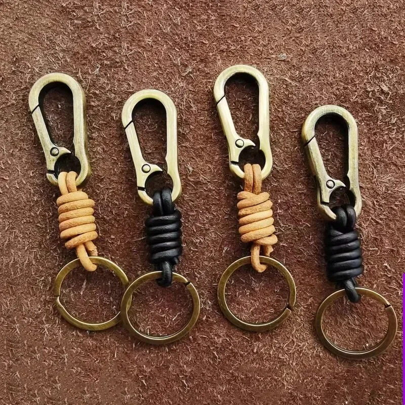 High Quality Braided Cowhide Rope Key Chains Pendant Vintage Bronze Spring Keychain Accessories Exquisite Waist Hanging Keyring