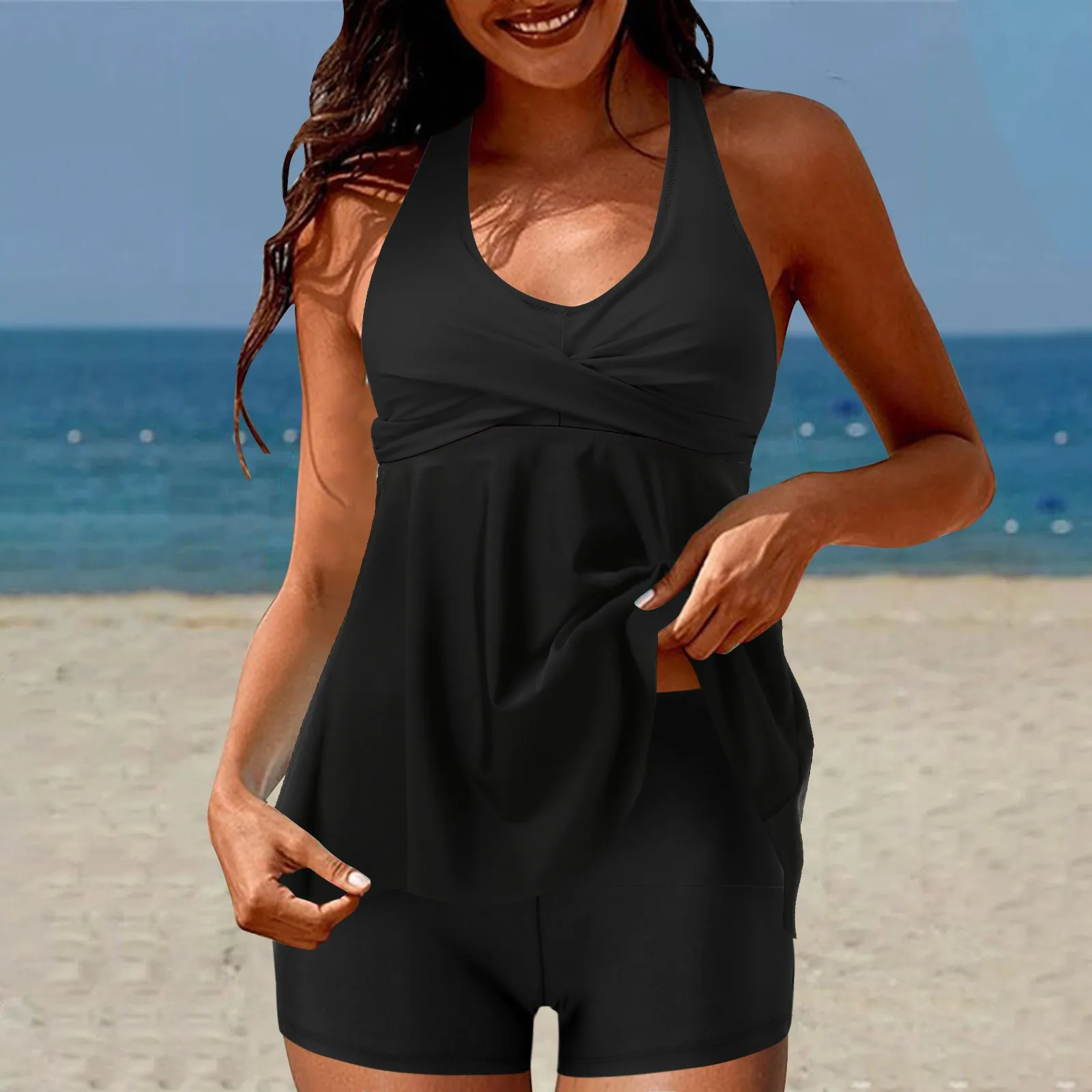 WOMEN SPORTY TANKINI sets with Boy Shorts Swimwear Two Piece Swimsuit UK  £8.99 - PicClick UK