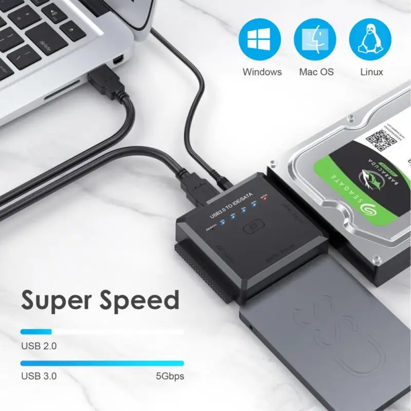 

Адаптер Usb 3,0 на Ide Sata, адаптер Sata, конвертер с поддержкой внешнего Ssd Hdd 2,5 или 3,5 дюйма, Функция резервного копирования одним нажатием, кабель Sata