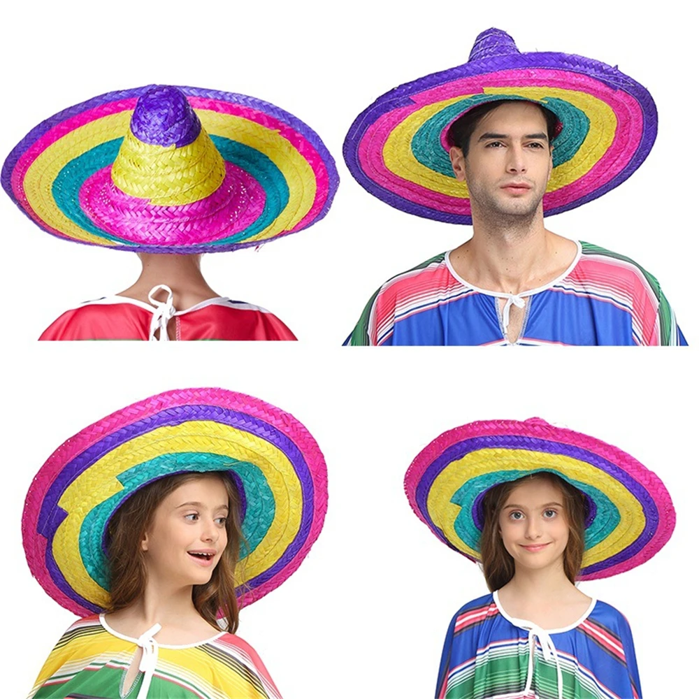 

Men Women Wide Brim Colorful Edges Random Color Party Supplies Decorative Adult Gift Straw Hats Mexican Style Halloween Outdoor