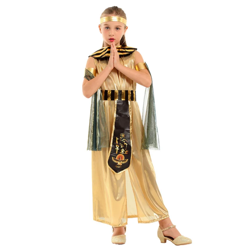 

Carnival Party Halloween Kids Egyptian Princess costume Girls Cleopatra Costume Egypt Queen Cosplay Costumes Golden Fancy Dress