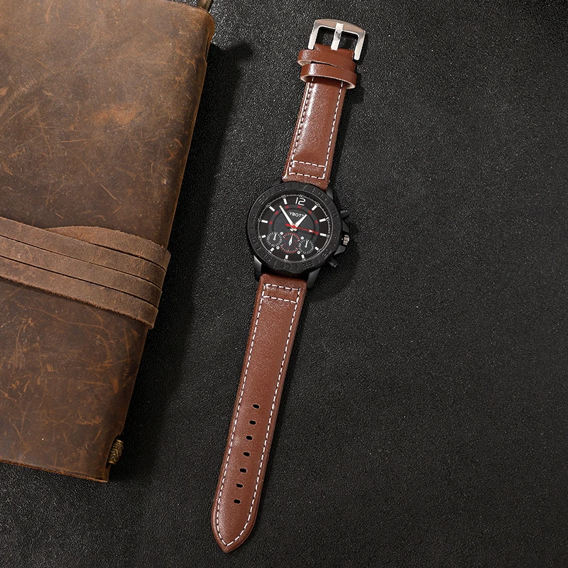 Luxury Men Watches Leather Strap Three Eyes Digital Dial Business Casual Quartz Watch Fashion Sports Man Clock Relogio Masculino 6