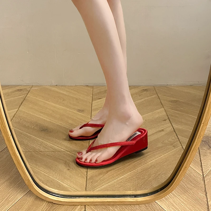 디자이너 여름 해변 여성 클립 토 은빛 슬리퍼, 패션 야외 슬립 온 웨지 힐 슬..