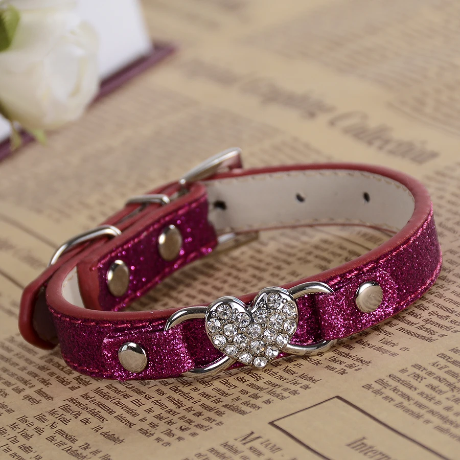 

Fashion Glitter Leather Dog Collar Bling Small Pet Products For Dogs Rhinestone Puppy Dog Accessories Adjustable RED PINK