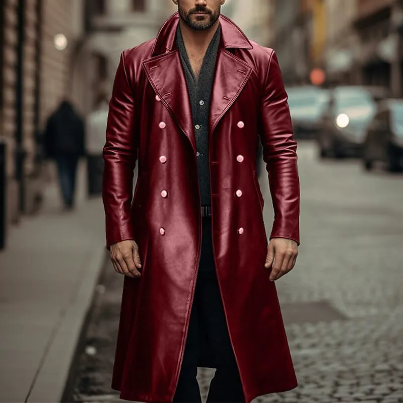 Description Picture 5 of itemEuropean and American Large-sized Long Leather Windbreaker Men's Double Breasted Leather Jacket Medieval Clothing Leather Coat