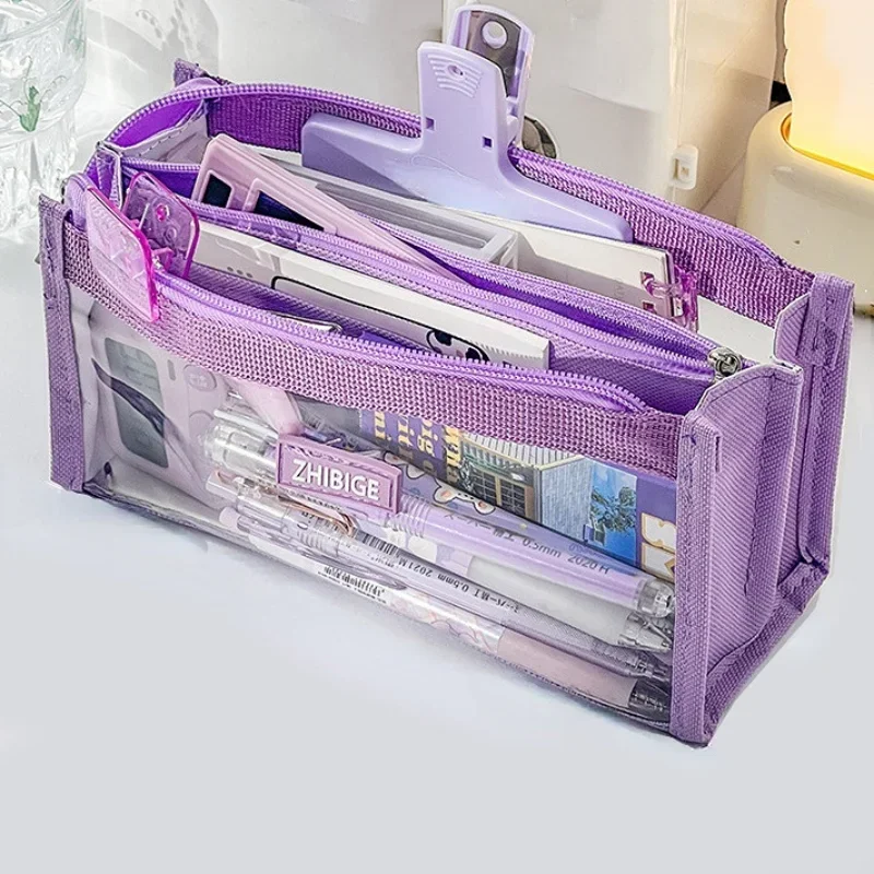 

6 Layers Large Capacity Pencils Bag Aesthetic Pen Stationery Supplies Transparent Zipper Pouch for School Girl Pen Case 2024 New