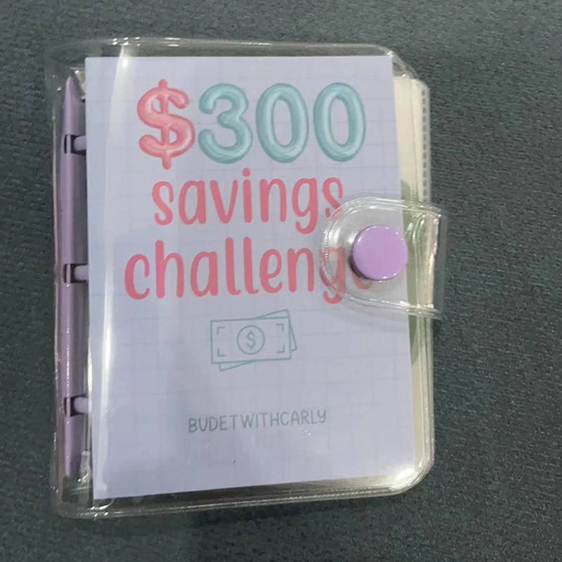 PVC 1000 돈 절약 챌린지 바인더, 단추 마감, 미니 예산바인더, 봉투 절약 챌린지 북, 내구성 휴대용