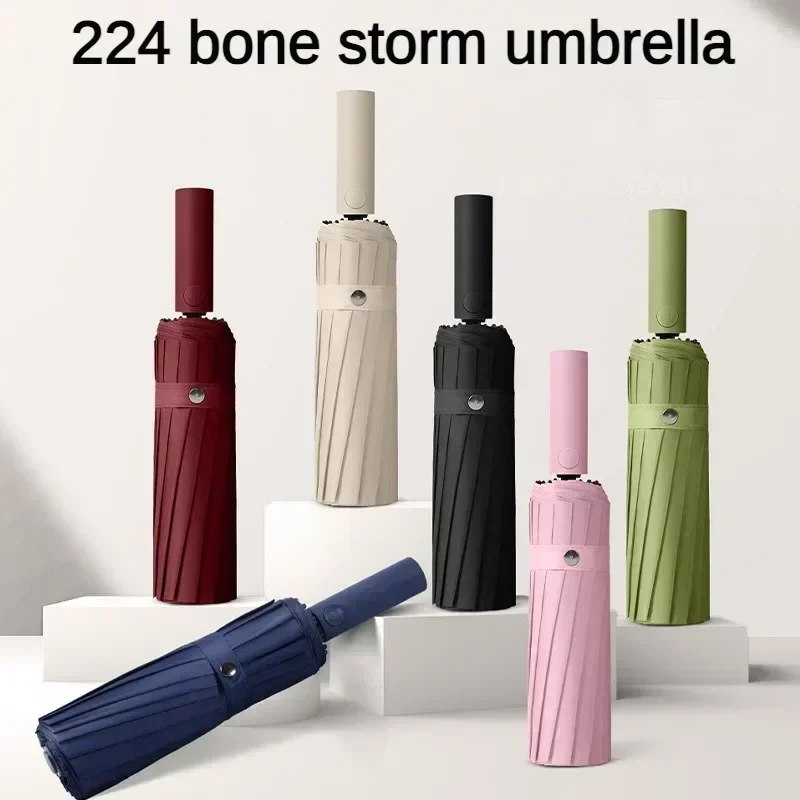 224 Bone Automatic Folding Men's Umbrella,16K Windproof Strong Storm-resistant Large Strong Parasol Umbrellas Women Sunshade