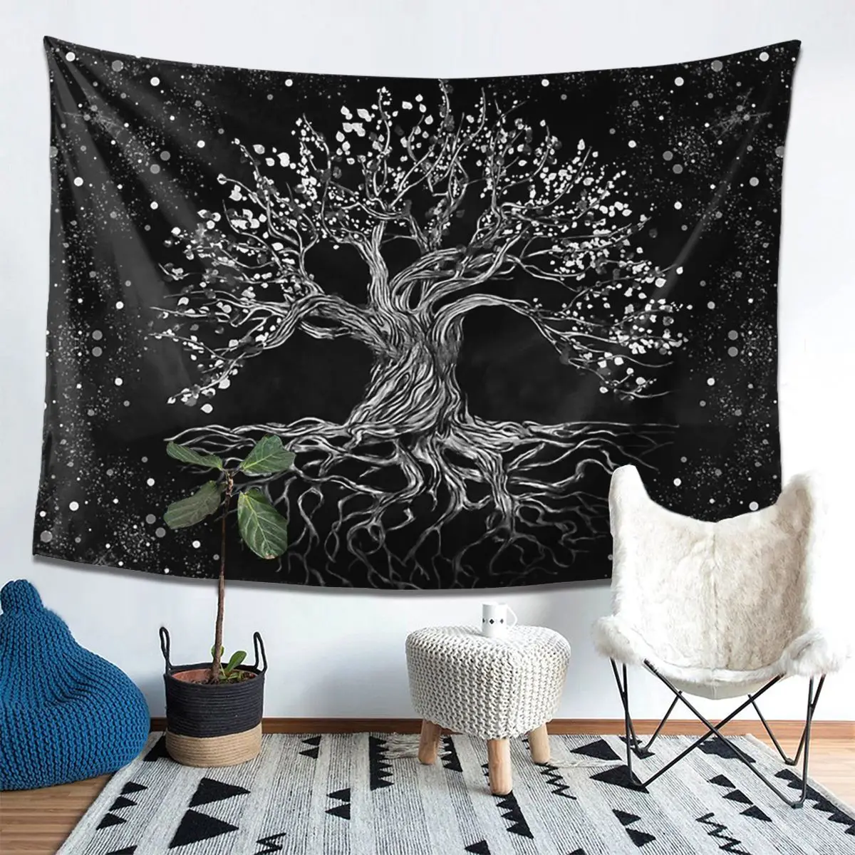 

Tree Of Life Drawing Black And White Aesthetic Home Decor Tapestry Hippie Wall Hanging Tapestries for Living Room Bedroom Dorm