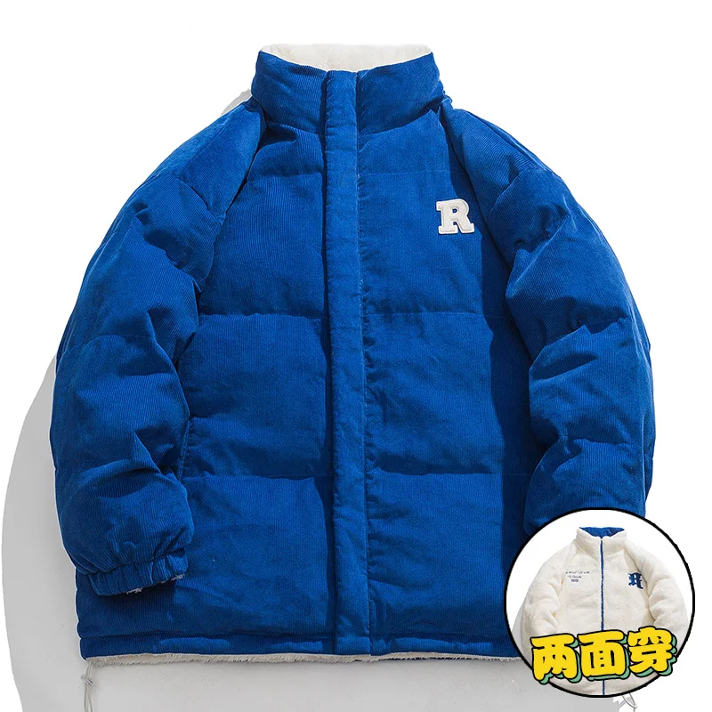 

Двухстороннее зимнее пальто большого размера, синее теплое плотное пальто Klein, модная пузырьковая куртка, повседневные парки, однотонная пуховая куртка