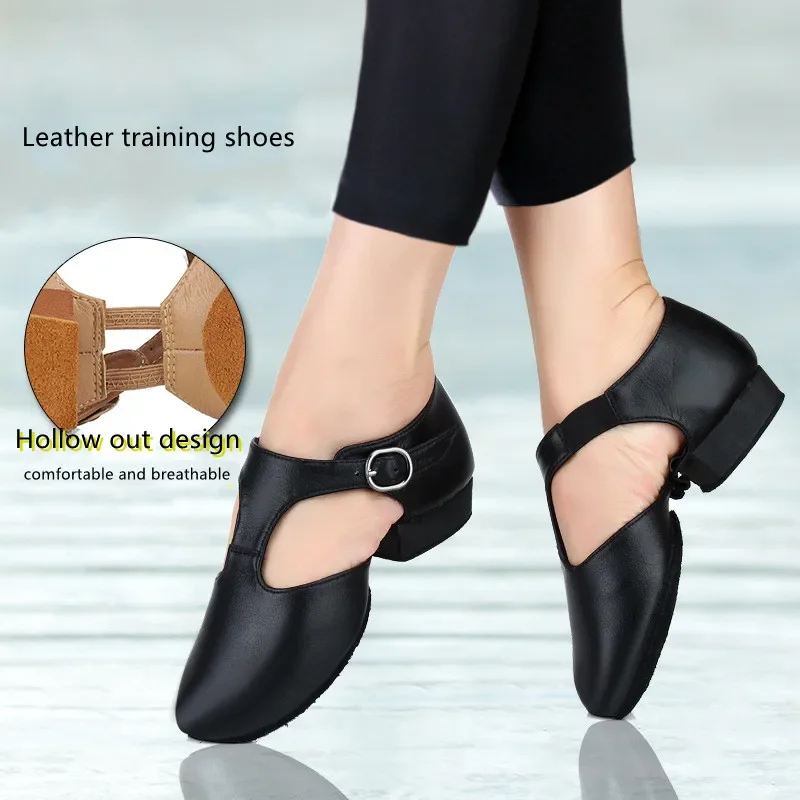 Genuine Leather Jazz Dance Shoes For Women Girls T Strap Ballet Lyrical Dancing Shoe Teacher Dance Sandal Excercise Shoe 4