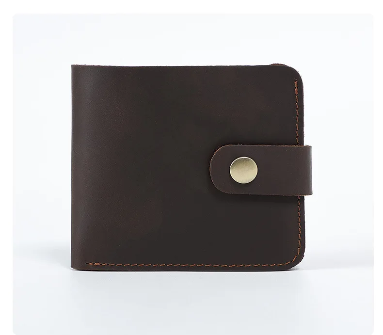 Minimalistische kurze Lederbrieftasche mit Druckknopf, echtes vollnarbiges Rindsleder, kompaktes Kreditkartenetui, Unisex Vintage Coin Pu – Detail 14