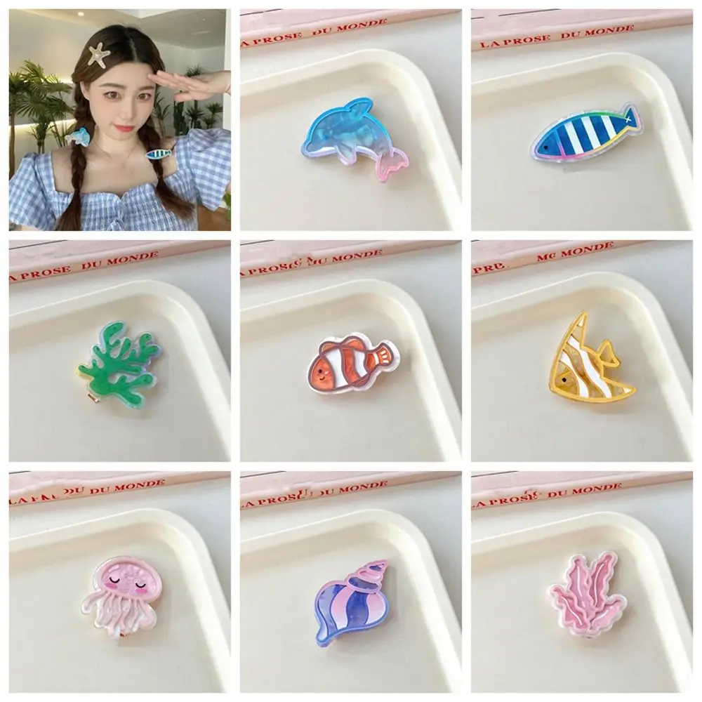 Jellyfish Ocean Fish Hairpin Cute Coral Conch Dolphin Hair Clips Animal Korean Style Animal Duckbill Clip Female/Children ocean coloring book featuring relaxing ocean scenes tropical fish and beautiful sea creatures 30 page