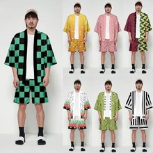 

Demon Slayer Kimetsu no Yaiba Japanese Anime Kimono Haori Yukata Cosplay Women/Men Summer Casual Streetwear Rengoku Kyouju set