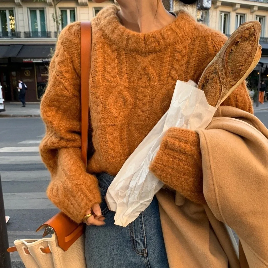 

Women Sweater Thicke Loose Short Top Autumn Winter Long Sleeve Pullovers Warm Knitted Sweater Lazy Wind Korean Sweater Women Top