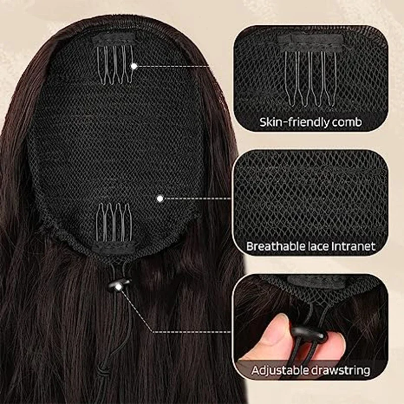 24inch Body Wavy Ponytail Hair Extension Long Wave Drawstring Clip in Ponytail Red Synthetic Fake Horse Tail Hairpiece for Women clip in ponytail hair extension synthetic ponytail synthetic hair accessories clip in ponytail extensions