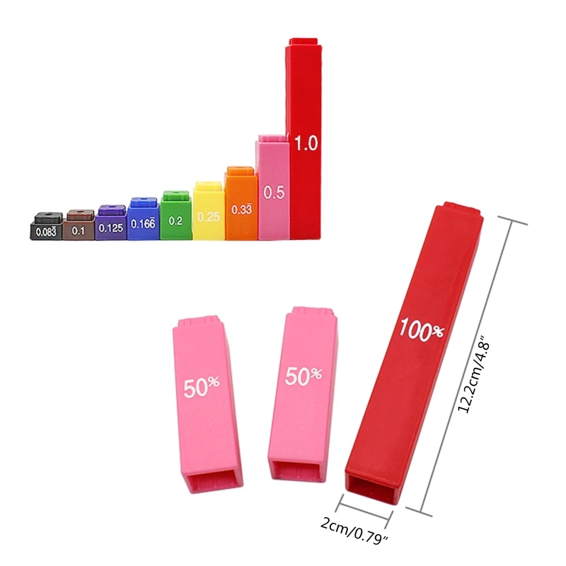 Math Fraction Tiles Primary School Kids Early Educational Study Toy Brain Training Necessary Math Tool D5QA 8.7x7.5x2"