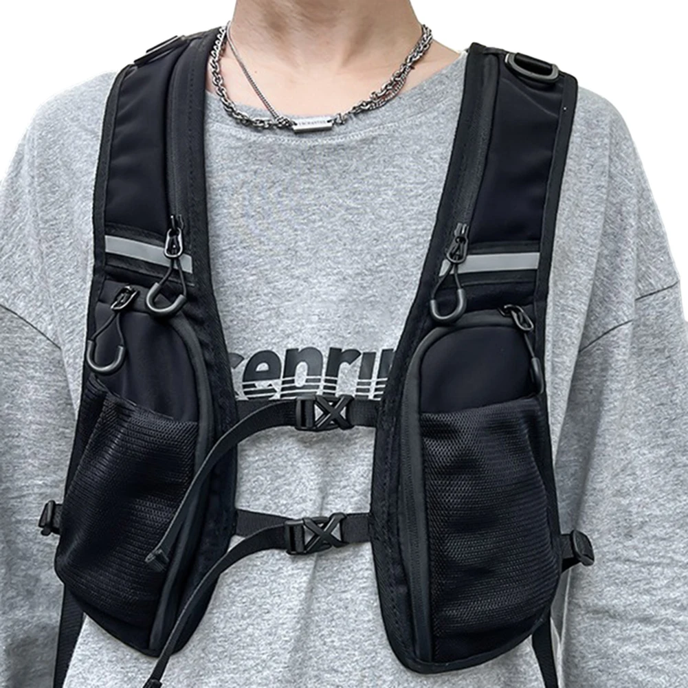 Functional Tactical Vest Reflective Storage Phone Bag Lightweight Chest Bag with Pocket & Extra Storage Backpack Vest