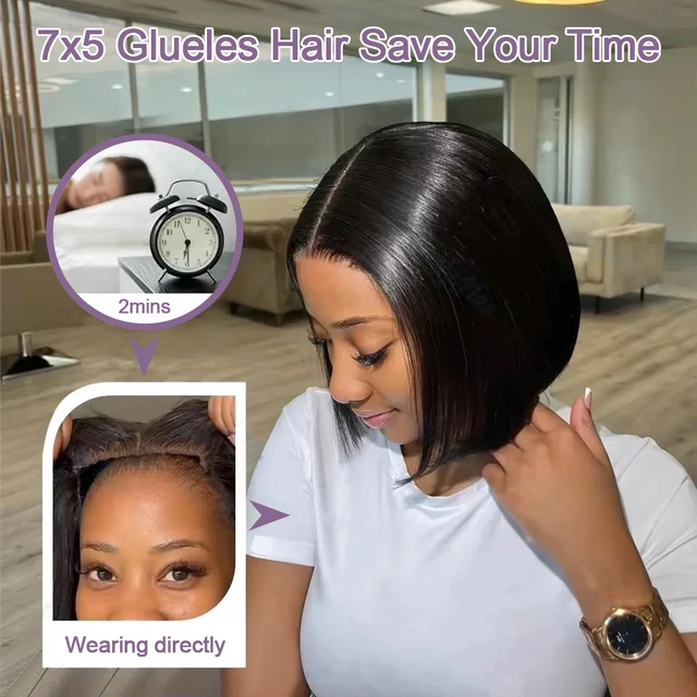 100 Human Hair Bob Wigs Glueless HD Half Lace Front Wig Frontal Short Braided Bone Straight Vietnamese On Sale Multi Parting 2