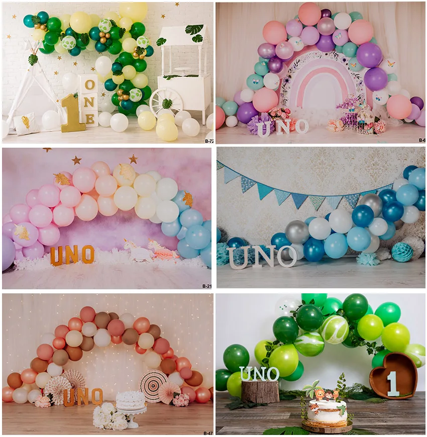 

Color Balloons Theme Cake Smash Backdrops Happy 1st Uno One Birthday Party Decoration Baby Portrait Backgrounds Photographic