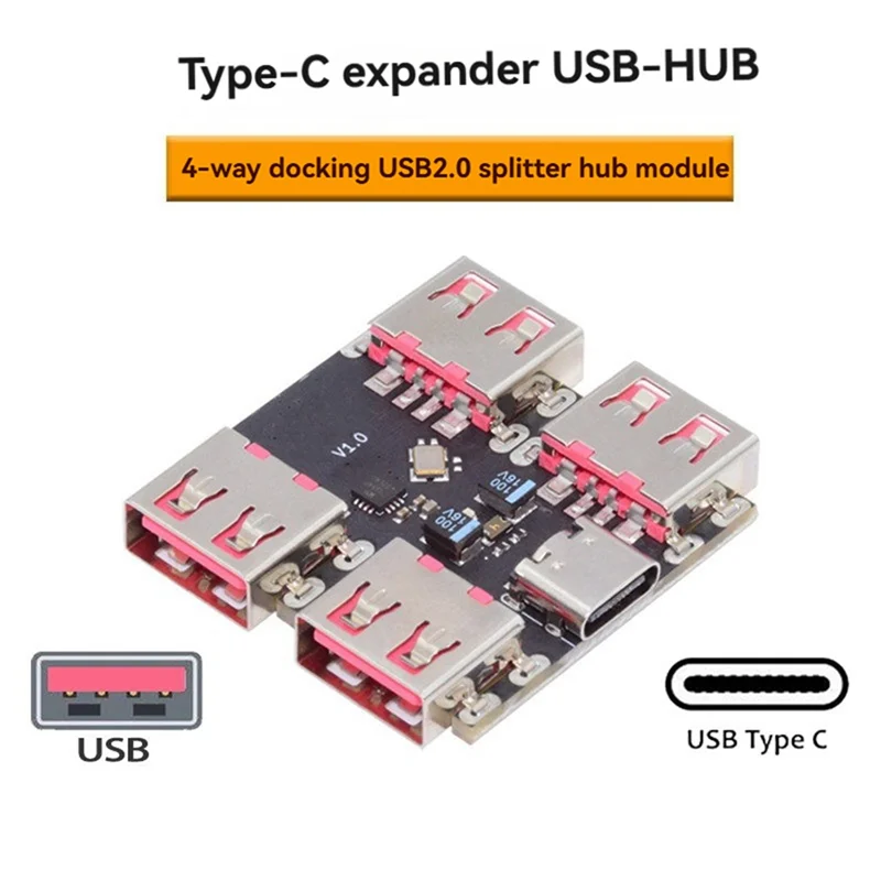 고속 USB 2.0 4방향 허브 모듈, Type-C 확장기, 40MB/S USB-HUB 분배기 확장 보드