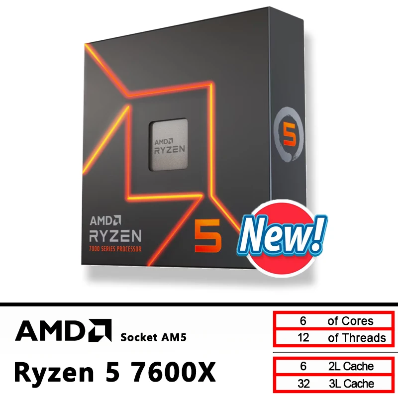 AMD New Ryzen 5 7600X CPU R5 7600X 4.7 GHz 6-Core 12-Thread 5NM L3