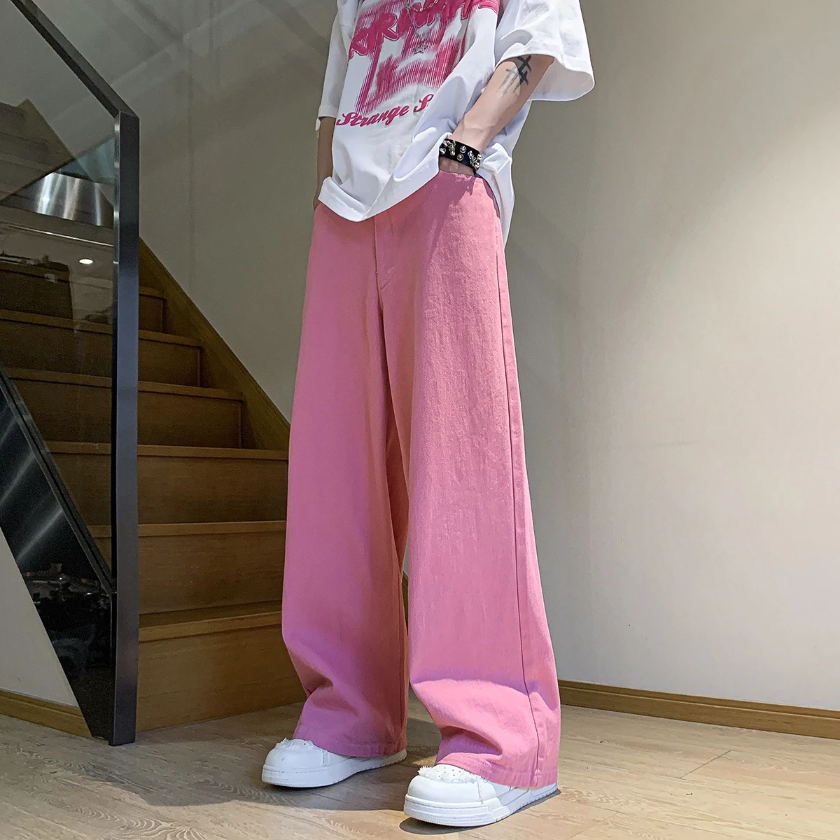 

Dopamine Jeans 2023 Autumn New Fashion Pink Male Casual Simple Mopping Denim Pants Men Zipper Wide Leg Blue Loose Jean Pants