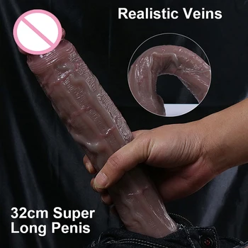 New Skin Super Long Realistic Veins Dildo Soft Big Huge Penis Suction Cup Adults Strapon Anal Sex Toys Sexshop For Woman Two 69 1