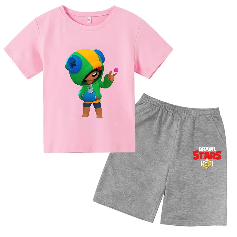 thumbnail image 1 of Conjunto de 2 camisetas y pantalones de manga corta con cuello redondo y estrellas para niños de 3 a 13 años, ropa para niños y niñas, 1 of 5