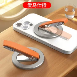 Magnetic Collapsible Phone Ring Stand and Hand Grip Holder (Silver ring orange w)