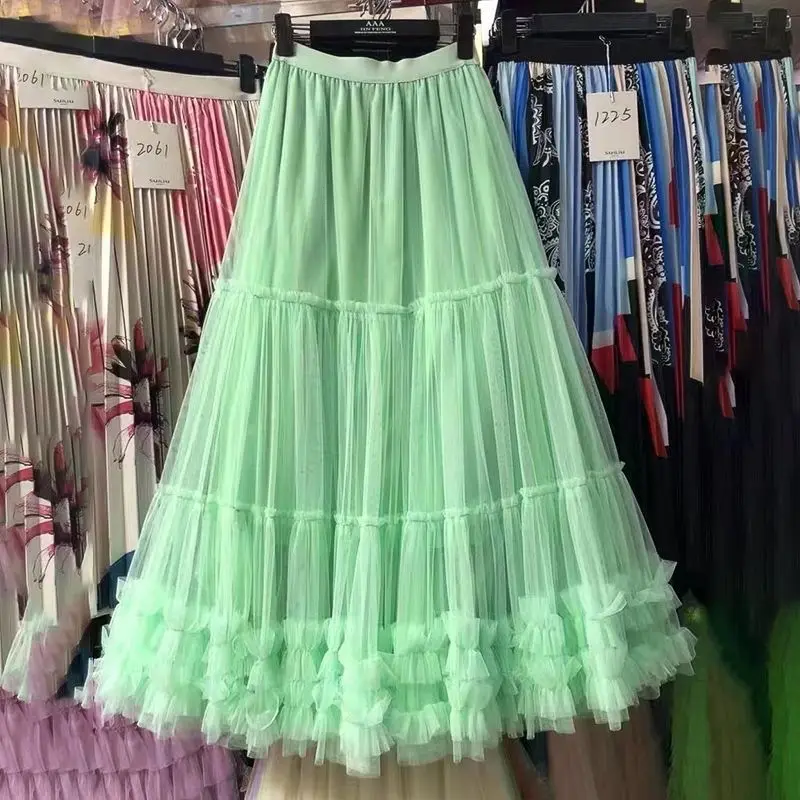 

Purple Beige Lace Patchwork Tulle Cake Skirt Women 2023 Fashion Long Maxi Skirt Lady Elegant Beach Party Skirt Female