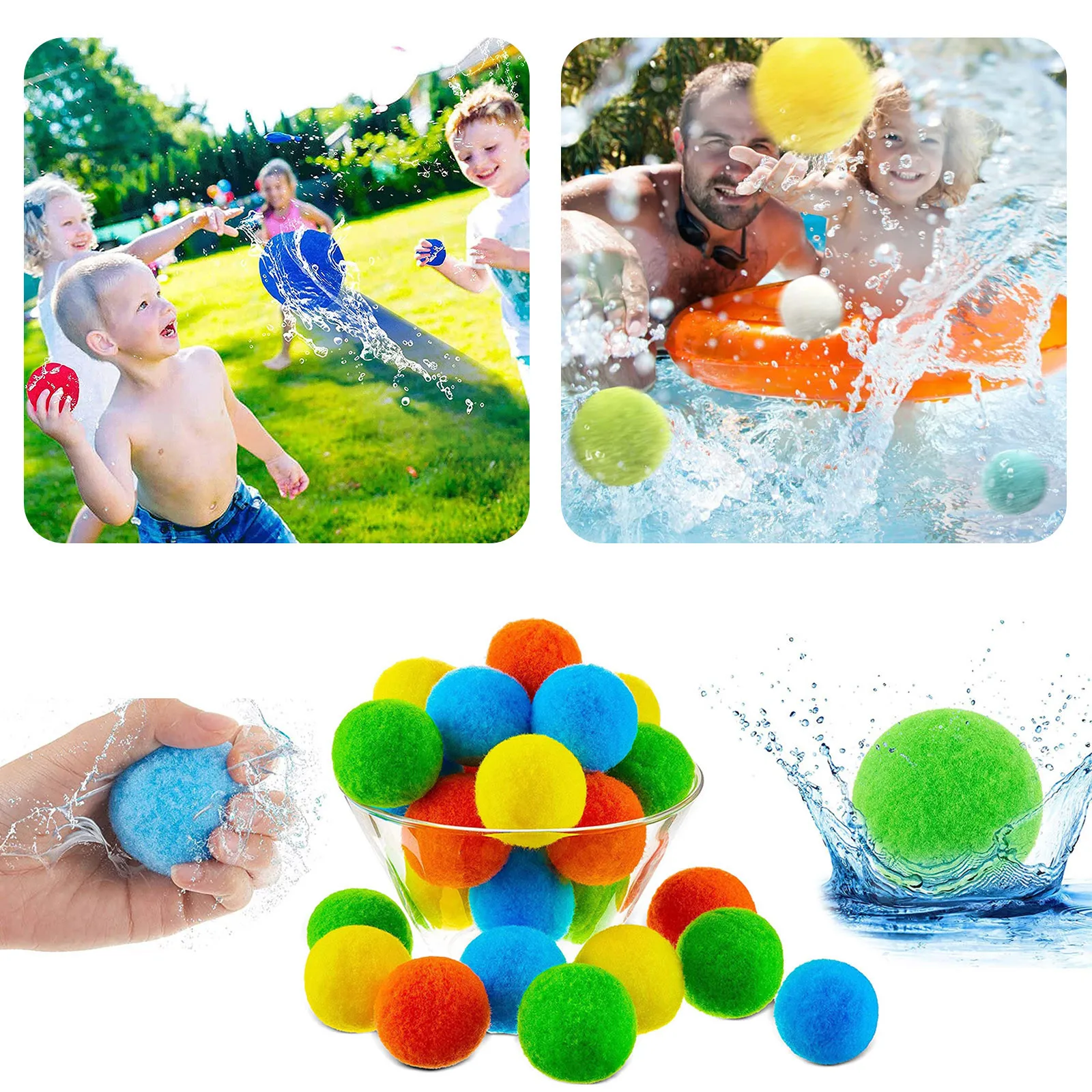 Reusable Water Balls 10pcs Water Toys Beach Balls Absorbent Cotton Cotton Soaker Bomb Bouncing Toy