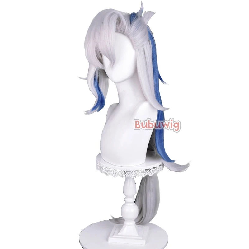 Bubuwig Synthetic Hair Fontaine Neuvillette Cosplay Wigs Genshin Impact 100cm Long Grey Mixed Blue Braided Wig Heat Resistant