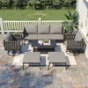 6 Pieces Metal Patio Furniture Set, Outdoor Aluminum Furniture w/ 2 Swivel Chairs, Ottoman,Coffee Table, Woven Rope Modern Patio 1